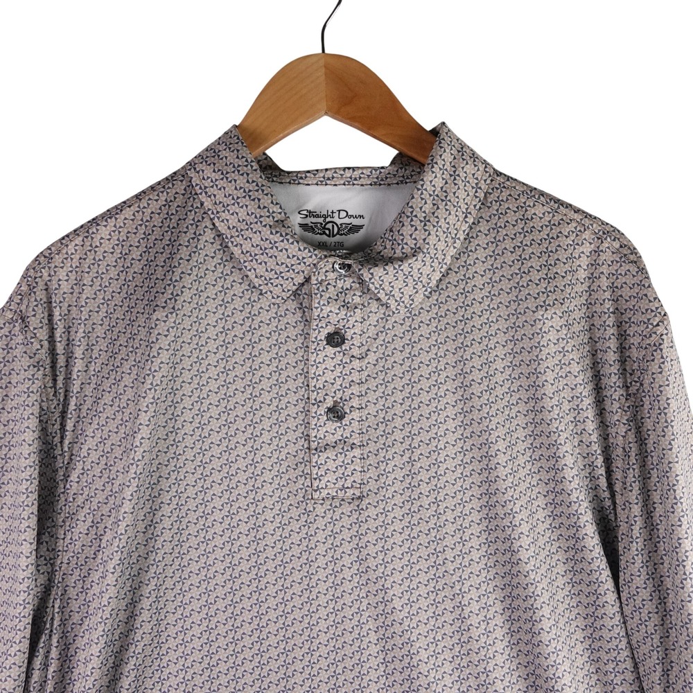 Straight Down Mens XXL Golf Polo Shirt Geometric Tan Performance Stretch